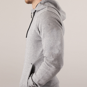 Sweat-shirt à capuche gris pour homme, fermeture éclair, manches longues, poches latérales, coupe classique, style décontracté d'automne, 100% polyester, couleur unie - Product Image 4