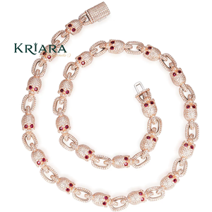 Luxury S925 Gold Plated Moissanite Skull Link Chain <b>Statement</b> <b>Necklace</b> Pavé Setting Round Brilliant Cut Unisex Everyday Wear - Product Image 2