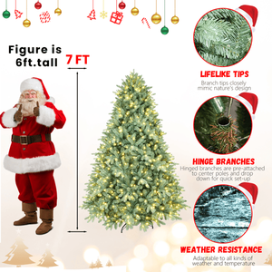 Albero di Natale Artificiale Blu Verde Tinto 2,1m con 2518 Rami Misti PE/PVC, 700 Luci LED Bianco Caldo, Filo di Ferro con Memoria - Product Image 2