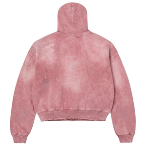 Sudadera con capucha y cremallera para mujer, estilo vintage, con pedrería y detalles de tachuelas, lavada y personalizable – Chaqueta streetwear corta - Product Image 4