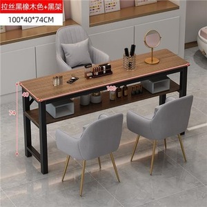 Wood Grain Nail Table Double Sink Salon Workstation <b>Makeup</b> <b>Vanity</b> Table with Storage Shelf - Product Image 4