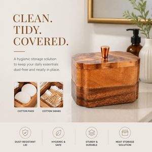 Boîte de rangement en bois naturel pour coton-tiges, pot de pharmacie en bois pour salle de bain, distributeur pour décoration de coiffeuse, vente en gros - Product Image 6