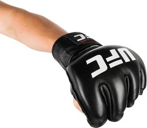 Gants de grappling MMA noirs <span class=keywords><strong>UFC</strong></span> professionnels à prix d'usine, design de logo personnalisé, en cuir véritable, demi-doigts, fermeture auto-agrippante - Product Image 2