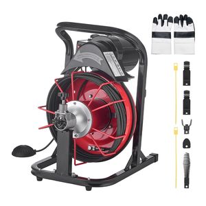 Macchina per la pulizia di scarichi e fognature con alimentazione automatica, 50 FT x 5/16 pollici, con 4 frese e interruttore a pedale ad azionamento pneumatico - Product Image 1