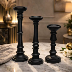 Ensemble de 3 porte-bougies en bois de manguier massif faits à la main, qualité supérieure, pour la décoration de la maison et de mariage, porte-bougies en bois pour bougies pilier - Product Image 1