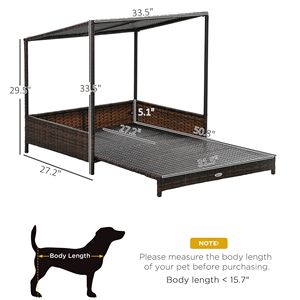Mixed Brown Outdoor Extendable Wicker Dog Bed with Roof Soft <b>Cushion</b> for <b>Small</b> and Medium Dogs Unpickable and Washable - Product Image 3
