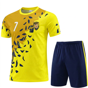 Cristiano <b>Ronaldo</b> Soccer <b>Jersey</b> Set Yellow Navy Plant Print Heat-Transfer Breathable Polyester Men Adult Regular Fit Sleeveless - Product Image 1