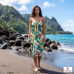 Pareo de Playa de Satén Tejido con Puntos, Estampado Floral Tropical, Ligero, para Resort, Fabricante OEM/ODM Personalizado, Venta al por Mayor - Product Image 3