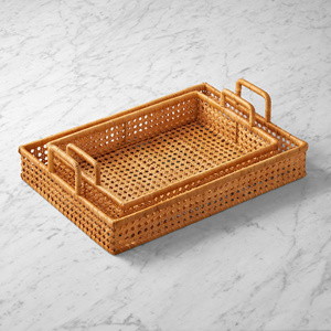 Magnifique plateau de service en rotin tressé à la main, charmant panier en osier avec bords surélevés, décoration rustique de style ferme, élégant pour le petit-déjeuner - Product Image 5
