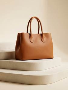 Sac fourre-tout en cuir véritable pour femme, motif litchi, double poignée, grande capacité, sac à main minimaliste - Product Image 1