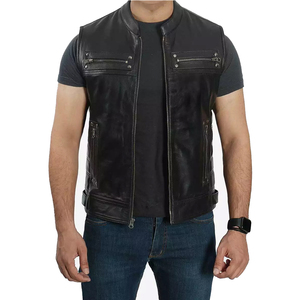 Wholesale <b>Men</b> <b>Leather</b> Vest Real Cowhide Biker Style Zipper <b>Waistcoat</b> Durable Outerwear For Windproof Casual Clothing - Product Image 1