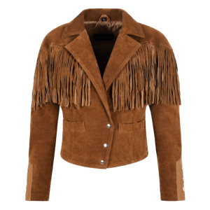 Custom Women's Western Fringe Tan <b>Suede</b> Leather <b>Jacket</b> Genuine Cow <b>Suede</b> Cropped Cowgirl <b>Jacket</b> Vintage Tassel Biker Coat - Product Image 1