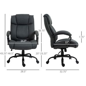 Sedia da Ufficio Grande e Alta Grigio Antracite, Capacità 220 kg, Altezza Regolabile, Ruote Girevoli, Tessuto in Lino, Nylon BIFMA - Product Image 3
