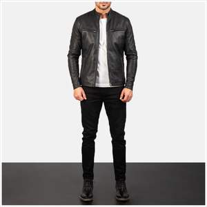 Veste en cuir de qualité supérieure pour hommes, fermeture éclair intégrale, poches latérales, vêtements d'extérieur d'hiver, imperméable et coupe-vent - Product Image 5
