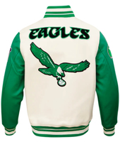 Veste Philadelphia rétro personnalisée en gros pour OEM, blanche/verte unie, avec fermeture à bouton unique sur le devant, décontractée et réversible