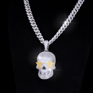 Pendentif Tête de Squelette Moissanite Argentée Effet Glaçon Yeux d'Étoile 34mm, Bijou Hip Hop Tendance pour Hommes et Femmes (Pendentif Seul) - Product Image 3