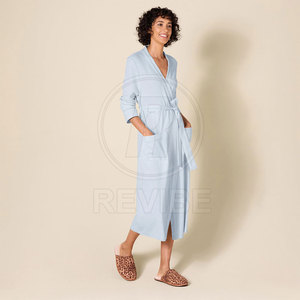 Peignoir élégant et confortable pour femme, toucher doux, été/hiver, 100% coton, manches longues, articles essentiels pour la maison de haute qualité - Product Image 4