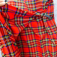 Jupe longue vintage écossaise en laine pour femme, plissée, motif tartan Royal Stewart rouge, style kilt