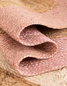 Alfombra de Yute Natural Hecha a Mano, con Borde Rosa y Blanco, Rectangular, Tejida, Ecológica, para Sala de Estar - Product Image 5