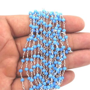 Chaîne de chapelet en calcédoine bleue hydro, perles rondelles facettées de 3 mm, fil plaqué argent, chaîne de bijoux enroulée, fourniture - Product Image 6