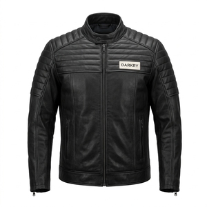Quilted Shoulder <b>Padding</b> Black Leather Jacket Mens Custom Wholesale Oem Odm Moto Rider <b>Coat</b> Factory Direct Supplier Apparel - Product Image 1