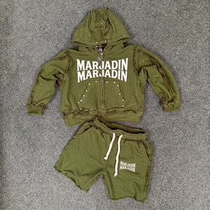 Custom Patch Applique Embroidered Letter Raw Hem Acid Wash <b>Summer</b> Casual Hoodies and Shorts Set <b>Men's</b> Cotton Canvas Tracksuit - Product Image 4