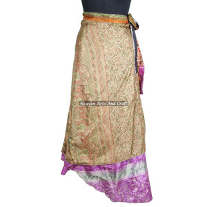 Nouvelle jupe longue en soie réversible style bohème, 2 couches, 38 pouces, inspirée des saris indiens vintage, grande taille, idéale pour la plage - Product Image 4