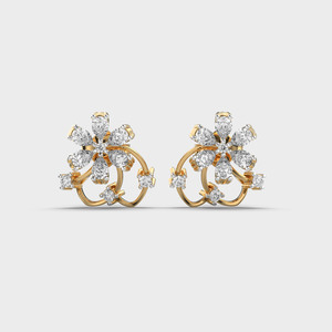 IGI Certified Lab Grown Diamond Floral Swirl Stud <b>Earrings</b> 9K Yellow / White / Rose Gold Pear & Round Diamond Designer <b>Earrings</b> - Product Image 6
