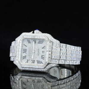 Montre intelligente de luxe rétro style baguette, cadran blanc 41 mm, bracelet en acier inoxydable, design unisexe, diamants Moissanite - Product Image 3