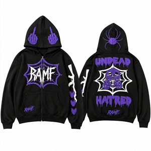 Sudadera con capucha de cremallera completa estilo Y2K personalizada, con gráfico gótico de araña y esqueleto, oversize, para hombre, de peso pesado, estilo punk. - Product Image 1