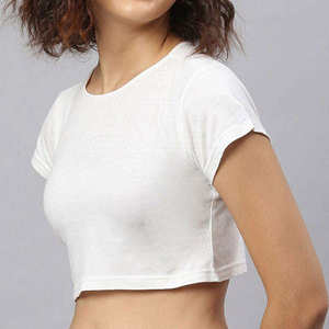เสื้อครอปท็อปผู้หญิงพรีเมียม สไตล์ลำลองสำหรับฤดูร้อน ผ้าฝ้าย คอทรงโอ ระบายอากาศได้ดี แฟชั่นทันสมัย พร้อมบริการผลิตแบบ OEM ตามสั่ง - Product Image 5