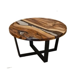 Factory Direct Round Wood <b>Coffee</b> <b>Table</b> Dark <b>Walnut</b> Top Matte Black Steel X-Frame Flat Pack - Product Image 5