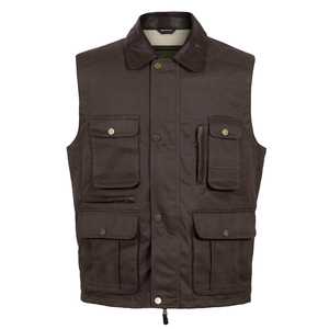 Gilet sans manches en toile marron foncé pour hommes, avec col rabattu et plusieurs poches, vêtements d'extérieur décontractés pour l'automne, coupe régulière - Product Image 1