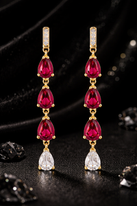 Pendientes Colgantes de Plata de Ley Chapados en Oro de 18K con Rubí Corte Pera y Acento de Diamantes, Joyería para Oreja para Regalo de Boda o Fiesta - Product Image 3