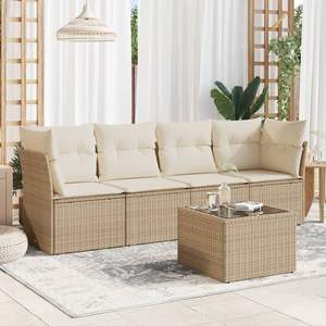 Ensemble de canapé de jardin en rotin PE beige avec mobilier d'extérieur durable en acier enduit de poudre et verre trempé - Product Image 1