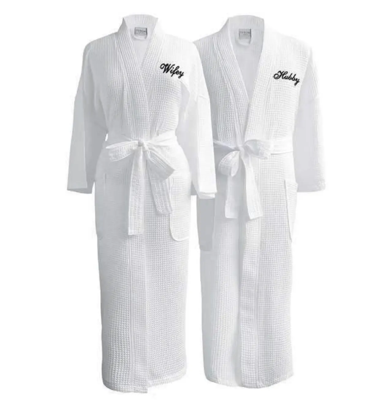 Luxe Haute Qualité Couple Pyjamas Peignoir Polycoton Long Pyjama Gaufre Robe De Couchage