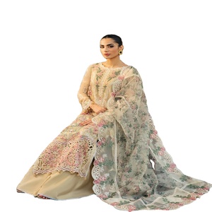 Ensemble de 3 pièces Ramsha Volume Dastak en mousseline de soie, longueur ras du sol, sans plis, style ethnique moderne, pour femmes, par les créateurs pakistanais et indiens - Product Image 1