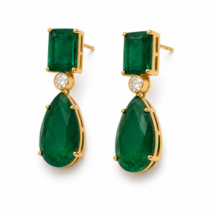 Pendientes de lujo al por mayor, chapados en oro de 18 quilates, con doble esmeralda verde, corte octogonal, piedra de cristal verde esmeralda, para mujer - Product Image 2