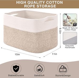 Storage <b>Baskets</b> for Organizing <b>Shelves</b>, Woven Cotton Rope Bins for Baby Nursery Organization, Book Toy Towel Organizer - Product Image 3