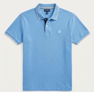 Chemise homme en piqué de coton à manches courtes, coupe classique, bordure contrastante, style preppy, motif, logo frontal, écologique, 220g - Product Image 4