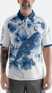 เสื้อโปโลคอวีสำหรับตกปลา แบบซับลิเมชั่น คุณภาพสูงสำหรับผู้ชาย เสื้อเจอร์ซีย์สำหรับตกปลาแบบซับลิเมชั่นสำหรับผู้ชาย - Product Image 2