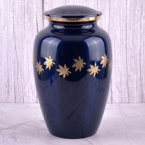 Urna Funeraria de Latón con Diseño Floral Azul y Plateado, Acabado Brillante, para Cenizas Humanas, Recuerdo Funerario y Entierro - Product Image 3