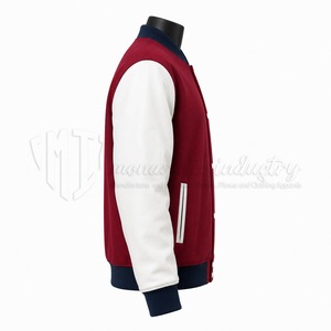 Chaqueta Universitaria Personalizada de Lana y Cuero, Color Borgoña y Blanco, Chaqueta de Béisbol, Fabricante OEM - Product Image 4