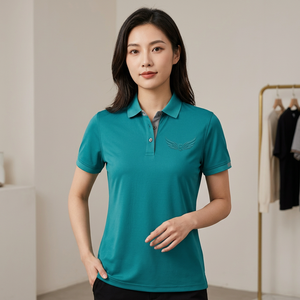 Polo de Manga Corta Color Verde Azulado para Hombre, Logotipo Bordado, Color Sólido, Informal, Transpirable, Tela Oxford - Product Image 3