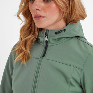 Veste à capuche en softshell vert pour femme, fermeture éclair, résistante à l'eau, coupe classique, pour l'automne - Product Image 5