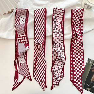 2026 New Luxury Brand <b>Scarf</b> Red Stripe Printing Women <b>Scarf</b> Bag Hair Skinny <b>Silk</b> <b>Scarves</b> Lady Foulard Neckerchief Headband - Product Image 2