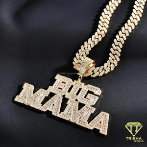 Luxury Lab Grown Diamond Iced Out <b>Large</b> <b>Letter</b> Pendant Necklace With Cuban Link Chain For Hip Hop Streetwear Jewelry Wholesale - Product Image 2