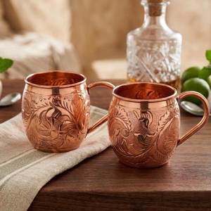 Mug à Moscow Mule en cuivre pur, artisanal, martelé, de luxe moderne, avec poignée, grande capacité, durable, mug à eau ayurvédique - Product Image 5