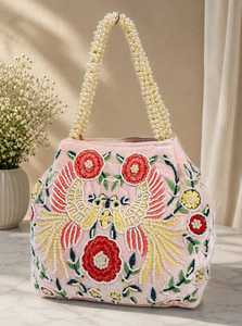 Sac à main en velours léger et durable pour femmes, motif floral, avec poignée en perles et doublure en soie - Product Image 6