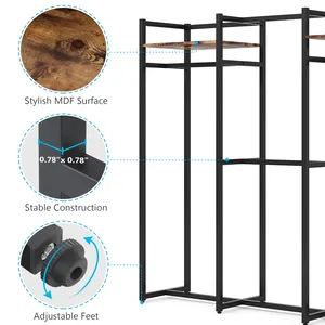 Industrial Metal Clothing Organizer 70.86x70.08x15.75 Inch Three-Layer Standing <b>Storage</b> <b>Rack</b> for Wardrobe Space Saving Design - Product Image 2
